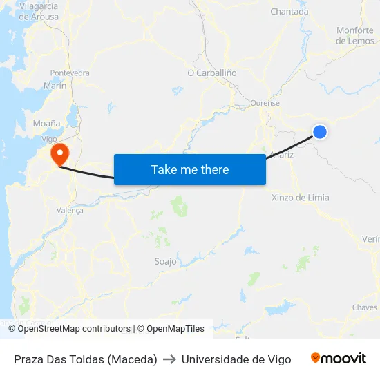 Praza Das Toldas (Maceda) to Universidade de Vigo map