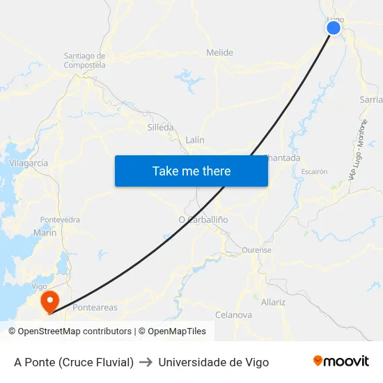 A Ponte (Cruce Fluvial) to Universidade de Vigo map