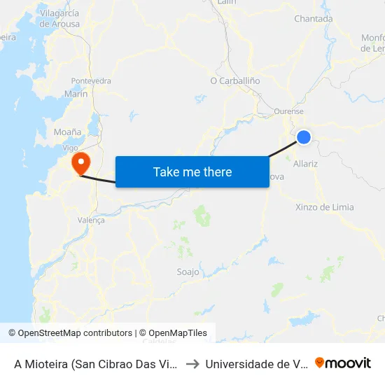 A Mioteira (San Cibrao Das Viñas) to Universidade de Vigo map