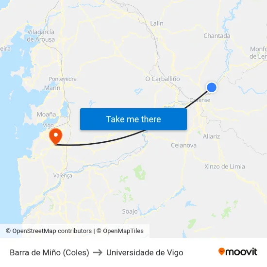 Barra de Miño (Coles) to Universidade de Vigo map