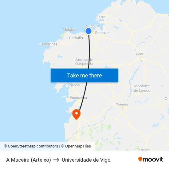 A Maceira (Arteixo) to Universidade de Vigo map