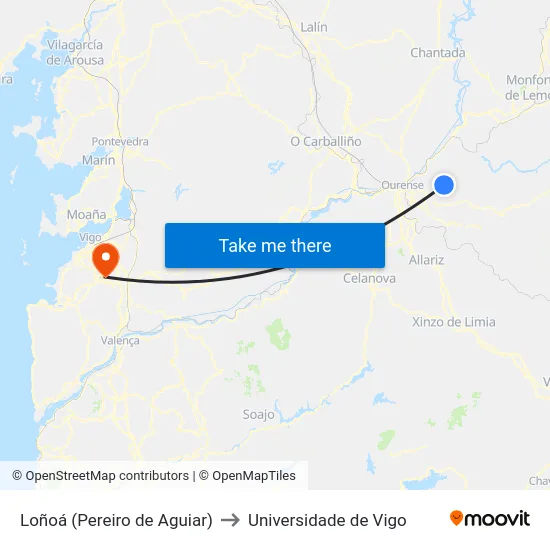 Loñoá (Pereiro de Aguiar) to Universidade de Vigo map