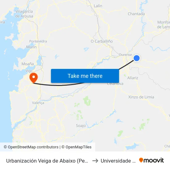 Urbanización Veiga de Abaixo (Pereiro de Aguiar) to Universidade de Vigo map