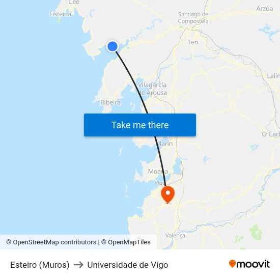 Esteiro (Muros) to Universidade de Vigo map