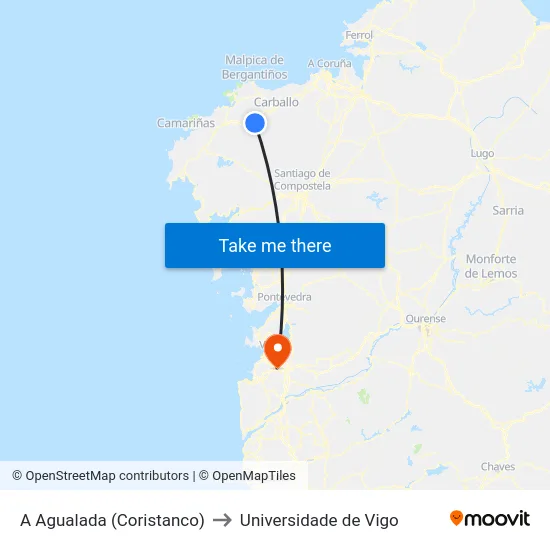 A Agualada (Coristanco) to Universidade de Vigo map