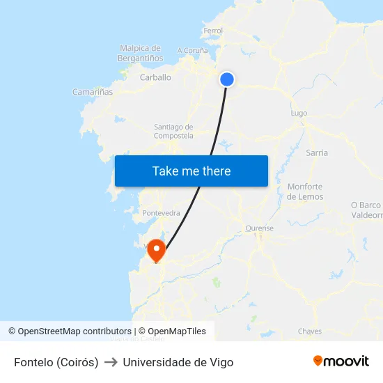 Fontelo (Coirós) to Universidade de Vigo map