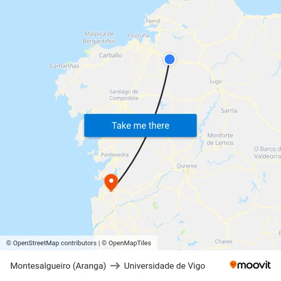 Montesalgueiro (Aranga) to Universidade de Vigo map