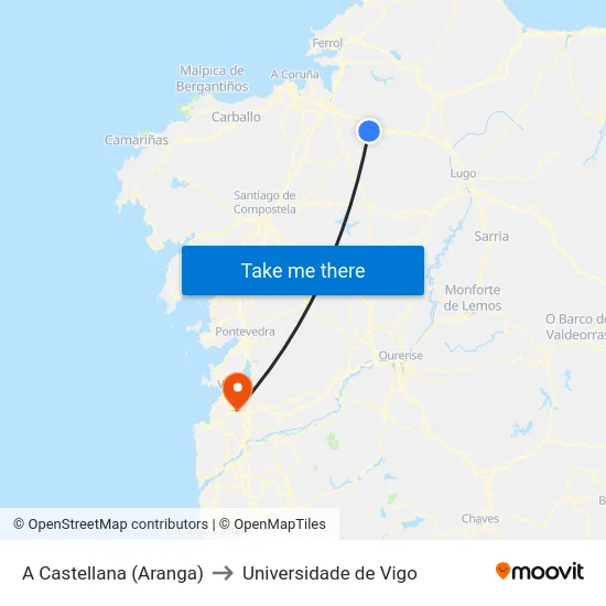 A Castellana (Aranga) to Universidade de Vigo map