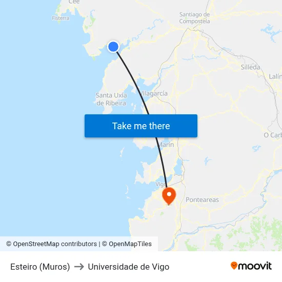 Esteiro (Muros) to Universidade de Vigo map