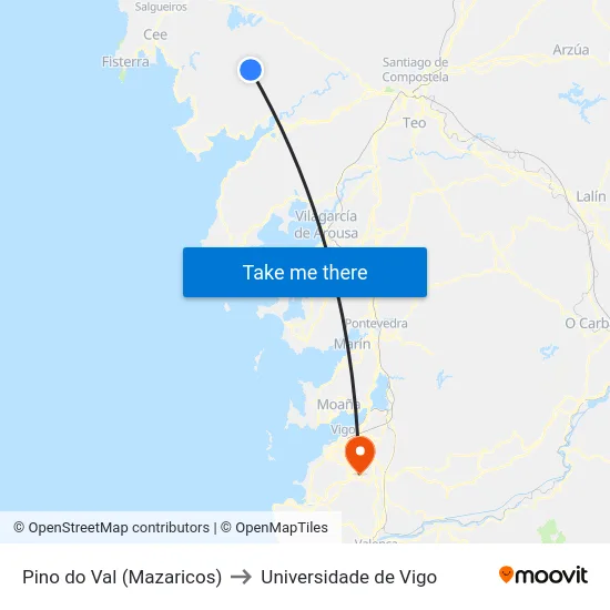 Pino do Val (Mazaricos) to Universidade de Vigo map