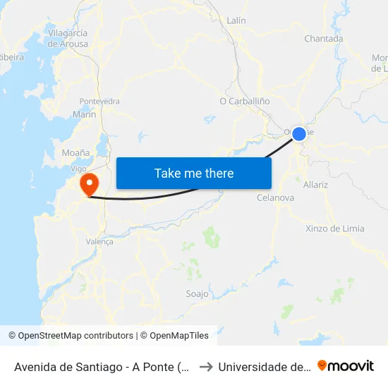 Avenida de Santiago - A Ponte (Ourense) to Universidade de Vigo map