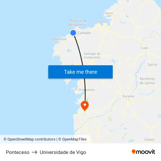 Ponteceso to Universidade de Vigo map
