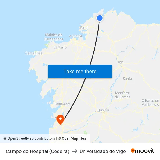 Campo do Hospital (Cedeira) to Universidade de Vigo map