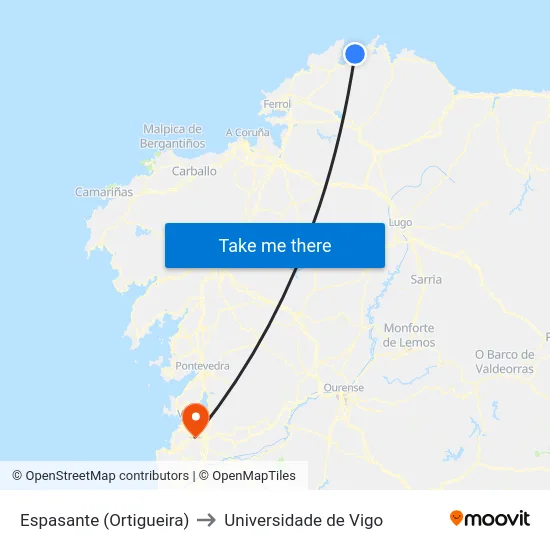 Espasante (Ortigueira) to Universidade de Vigo map