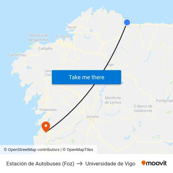 Estación de Autobuses (Foz) to Universidade de Vigo map