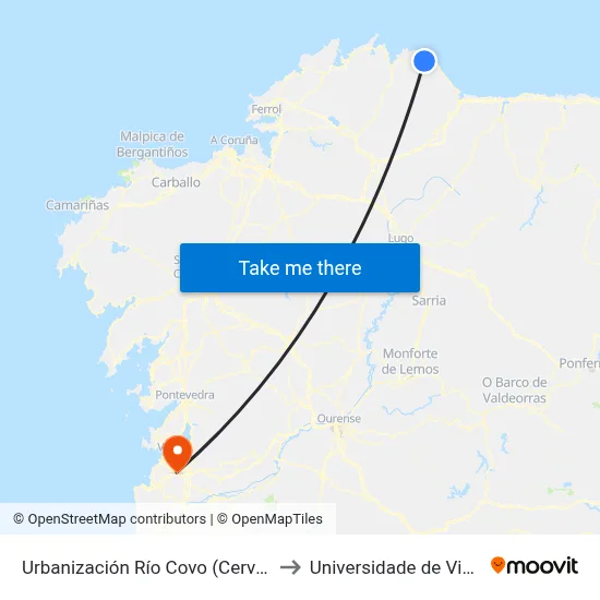 Urbanización Río Covo (Cervo) to Universidade de Vigo map