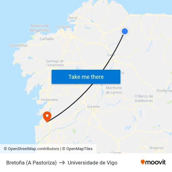 Bretoña (A Pastoriza) to Universidade de Vigo map