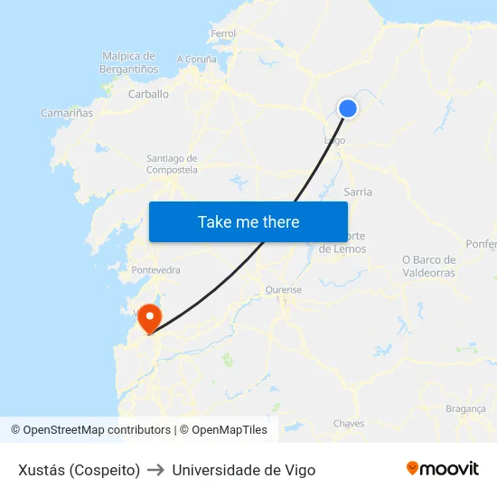 Xustás (Cospeito) to Universidade de Vigo map
