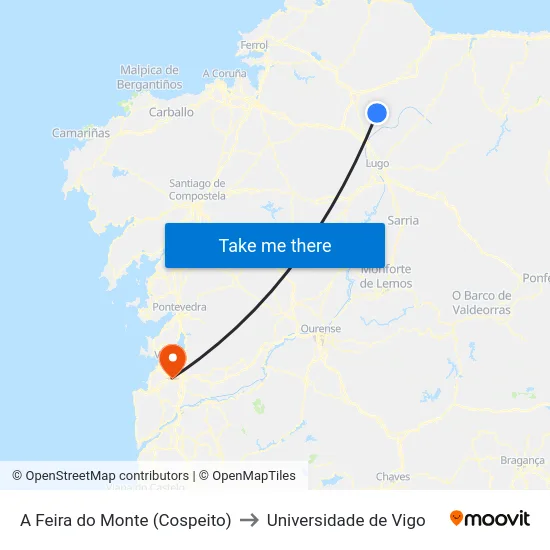 A Feira do Monte (Cospeito) to Universidade de Vigo map