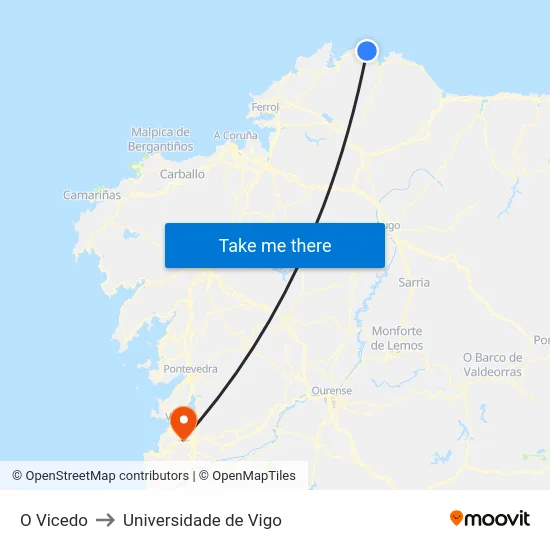 O Vicedo to Universidade de Vigo map