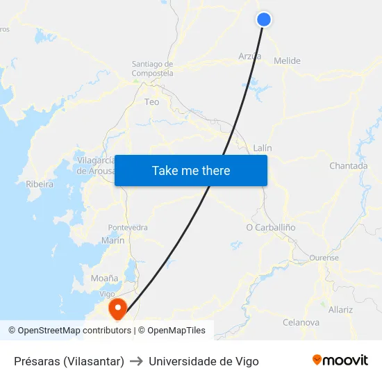 Présaras (Vilasantar) to Universidade de Vigo map