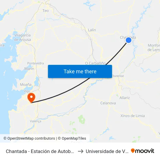 Chantada - Estación de Autobuses to Universidade de Vigo map