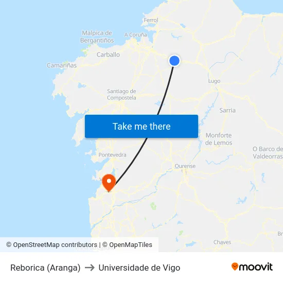 Reborica (Aranga) to Universidade de Vigo map
