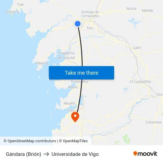 Gándara (Brión) to Universidade de Vigo map