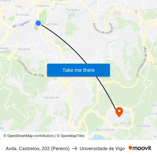 Avda. Castrelos, 202 (Pereiró) to Universidade de Vigo map