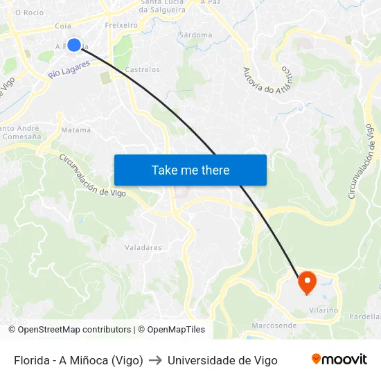 Florida - A Miñoca (Vigo) to Universidade de Vigo map