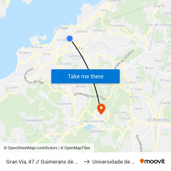Gran Vía, 47 // Guimeráns de Arriba to Universidade de Vigo map