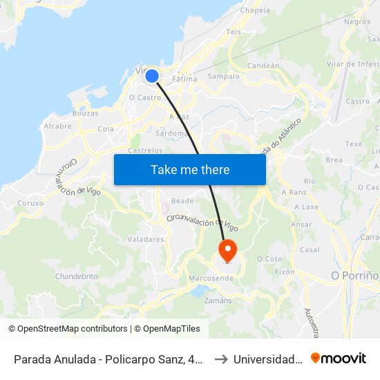 Parada Anulada - Policarpo Sanz, 40 // A Viña da Fervenza to Universidade de Vigo map