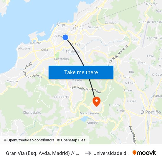 Gran Vía (Esq. Avda. Madrid) // María Branca to Universidade de Vigo map