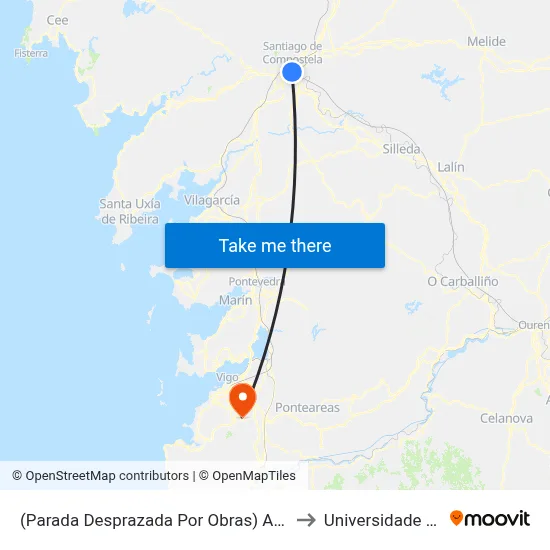 (Parada Desprazada Por Obras) Amor Ruibal, 17 to Universidade de Vigo map