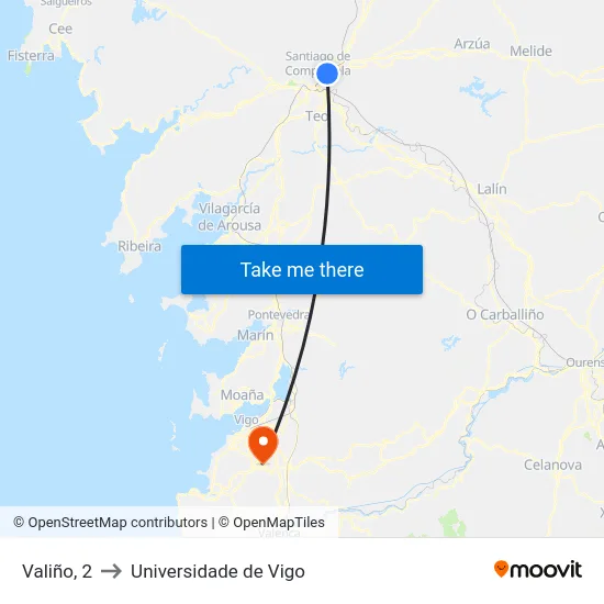 Valiño, 2 to Universidade de Vigo map