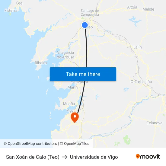 San Xoán de Calo (Teo) to Universidade de Vigo map