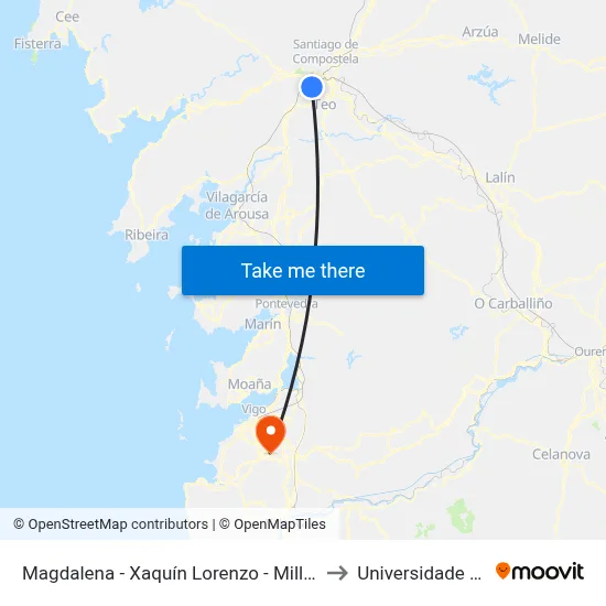 Magdalena - Xaquín Lorenzo - Milladoiro (Ames) to Universidade de Vigo map