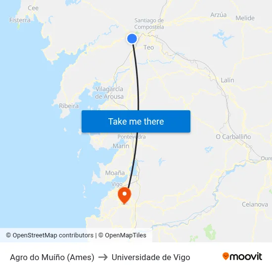Agro do Muíño (Ames) to Universidade de Vigo map