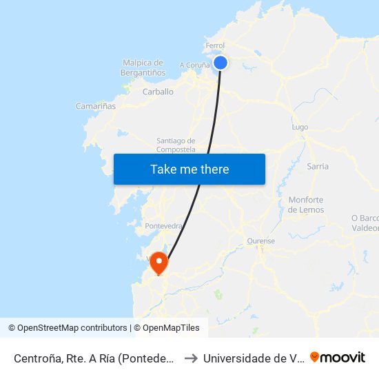 Centroña, Rte. A Ría (Pontedeume) to Universidade de Vigo map