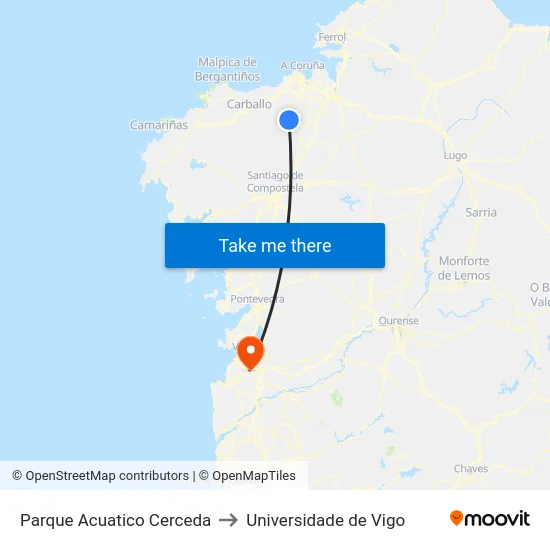 Parque Acuatico Cerceda to Universidade de Vigo map