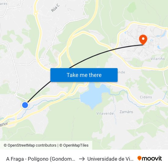 A Fraga - Polígono (Gondomar) to Universidade de Vigo map