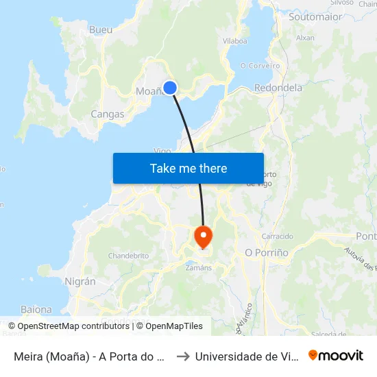 Meira (Moaña) - A Porta do Sol to Universidade de Vigo map