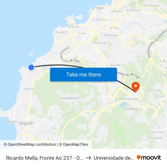 Ricardo Mella, Fronte Ao 237 - Oia (Vigo) to Universidade de Vigo map