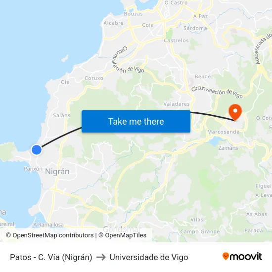 Patos - C. Vía (Nigrán) to Universidade de Vigo map