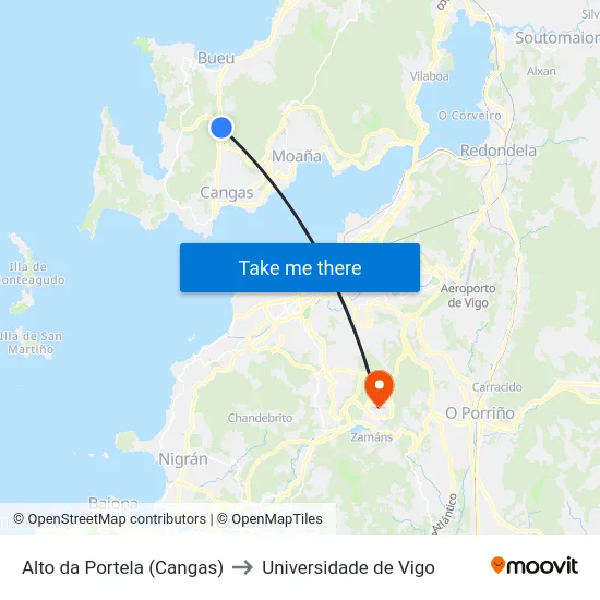 Alto da Portela (Cangas) to Universidade de Vigo map