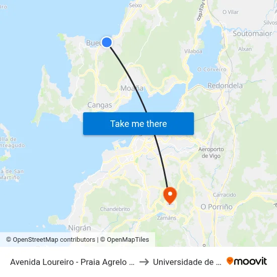 Avenida Loureiro - Praia Agrelo (Bueu) to Universidade de Vigo map