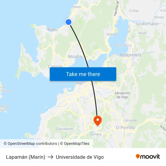 Lapamán (Marín) to Universidade de Vigo map