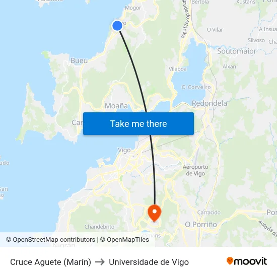 Cruce Aguete (Marín) to Universidade de Vigo map
