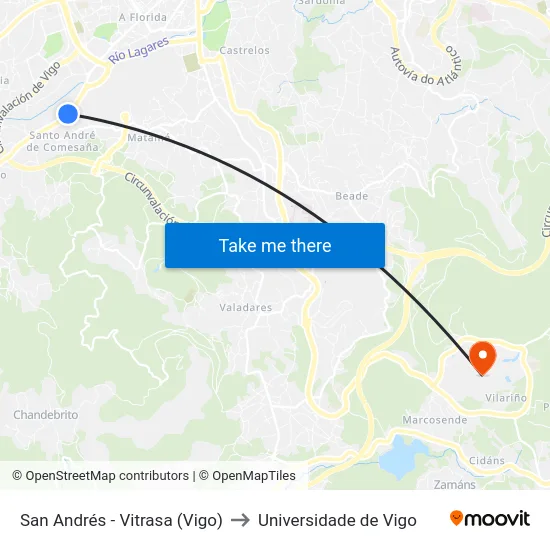San Andrés - Vitrasa (Vigo) to Universidade de Vigo map