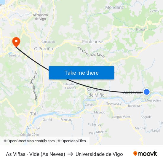 As Viñas - Vide (As Neves) to Universidade de Vigo map